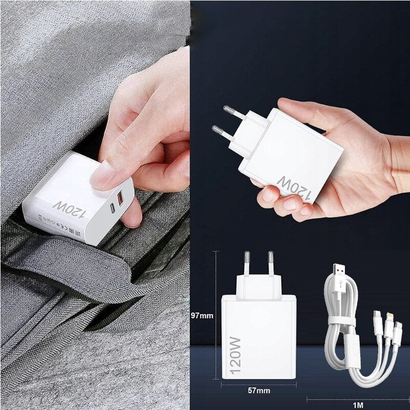 Xiaomi 120W Laturisetti + USB-C MicroUSB Lightning -kaapeli 3,25A hinta ja tiedot | Puhelimen laturit | hobbyhall.fi