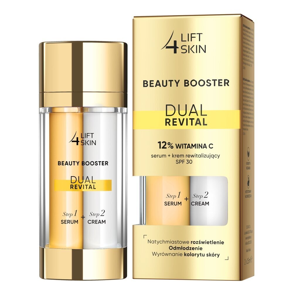 Kasvojenhoitosetti Lift 4 Skin Beauty Booster Dual Revital naisille: 12 % C-vitamiiniseerumi, 15 ml + SPF30 ravitseva voide, 15 ml hinta ja tiedot | Kasvovoiteet | hobbyhall.fi