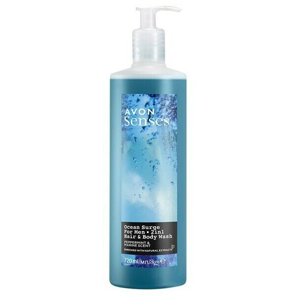 Suihkugeeli-shampoo miehille Avon Senses Ocean Surge For Men 2in1, 720 ml hinta ja tiedot | Suihkusaippuat ja suihkugeelit | hobbyhall.fi