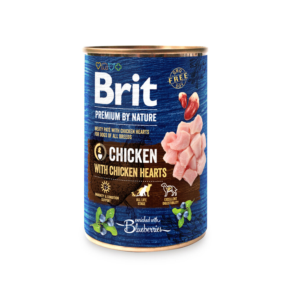 Brit Premium by Nature Chicken with Hearts säilykkeet koirille 400g hinta ja tiedot | Koiran märkäruoka | hobbyhall.fi