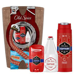 Vartalonhoitosetti Old Spice Captain miehille: deodoranttipuikko, 50 ml + 3in1 suihkugeeli kasvoille, vartalolle ja hiuksille, 250 ml + partavesiseerumi, 100 ml + puinen tynnyri hinta ja tiedot | Suihkusaippuat ja suihkugeelit | hobbyhall.fi