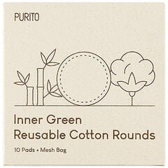 Uudelleenkäytettävät puuvillatyynyt Purito Inner Green Reusable Cotton Rounds, 10 kpl. hinta ja tiedot | Purito Hygieniatuotteet | hobbyhall.fi