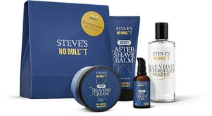 Parranajopakkaus Steve's No Bull***t Shaving Box Blue Velvet miehille: parranajoöljyä, 50 ml + parranajovaahtoa, 100 ml + parranajon jälkeistä balsamia, parranajon jälkeistä seerumia Blue Velvet, 100 ml hinta ja tiedot | Steve´s Hajuvedet ja kosmetiikka | hobbyhall.fi