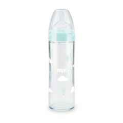 NUK Classic Lasipullo ruokintaan 240ml + tutti 0-6kk sininen hinta ja tiedot | Tuttipullot ja tarvikkeet | hobbyhall.fi