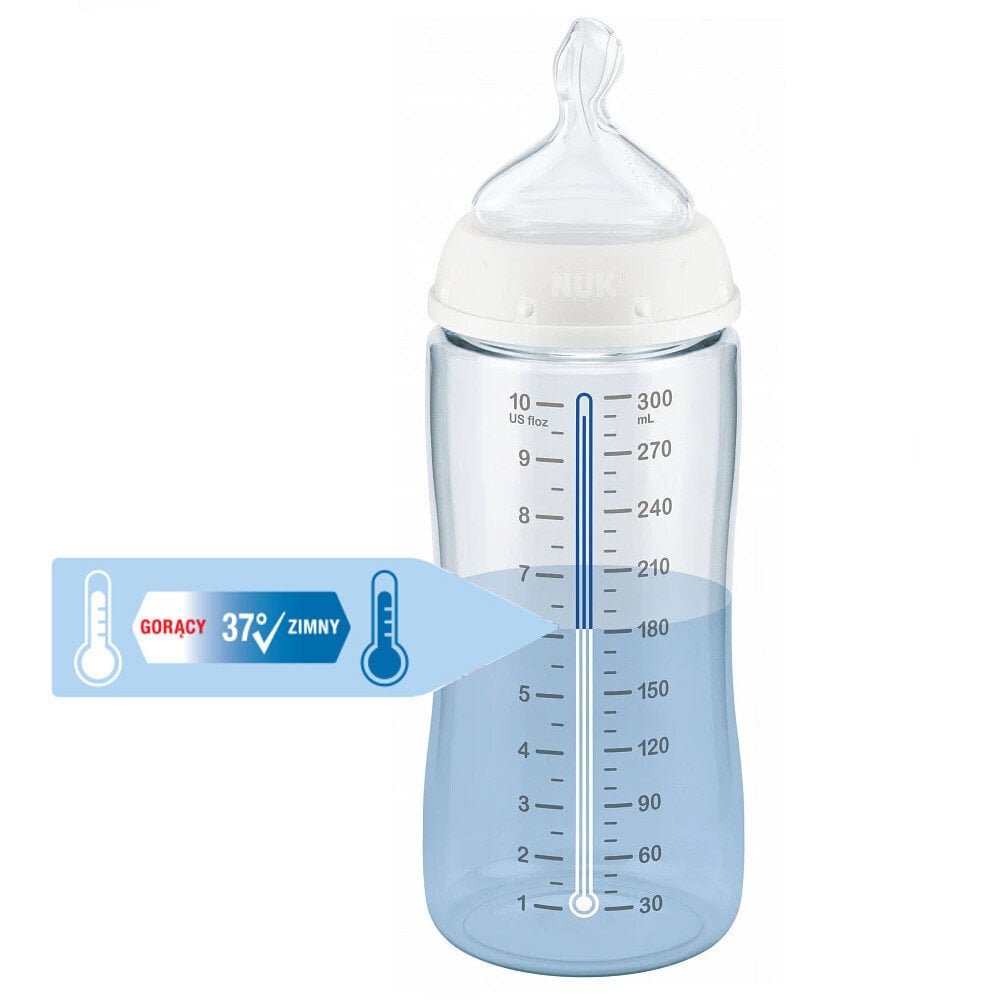 NUK FC+, Pullo anti-colic con sensore 300ml + succhietto 0-6m CUORE BIANCO hinta ja tiedot | Tuttipullot ja tarvikkeet | hobbyhall.fi