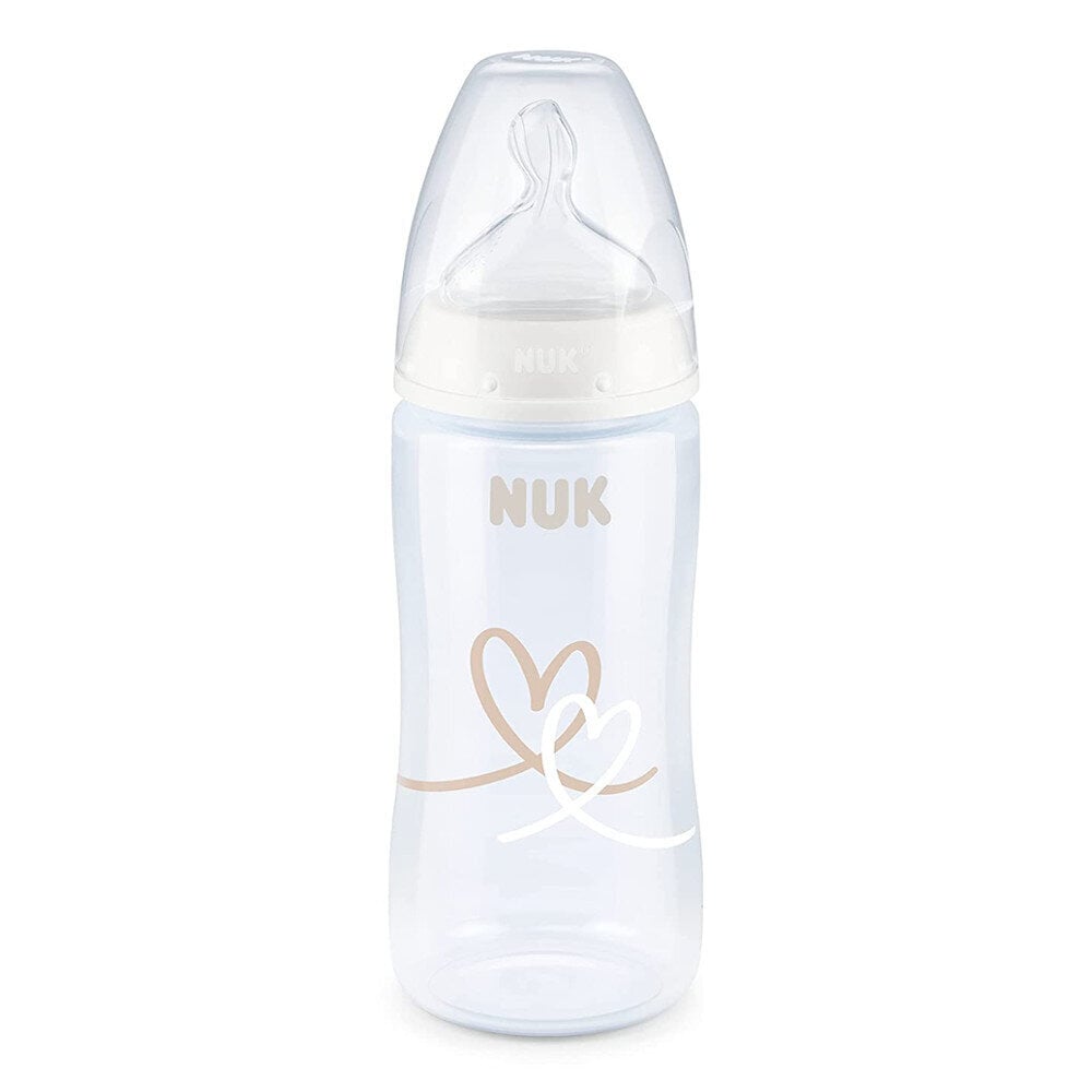 NUK FC+, Pullo anti-colic con sensore 300ml + succhietto 0-6m CUORE BIANCO hinta ja tiedot | Tuttipullot ja tarvikkeet | hobbyhall.fi