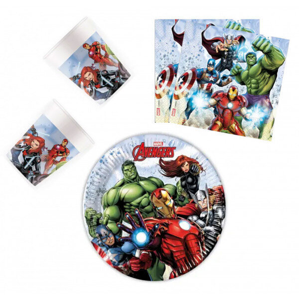 Avengers-teemaiset kertakäyttöastiat, 44 kpl. hinta ja tiedot | Tarjoiluastiat ja aterimet juhliin | hobbyhall.fi