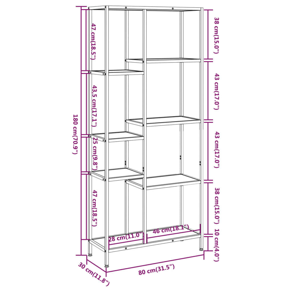 vidaXL Kirjahylly 80x30x180 cm teräs ja tekninen puu hinta ja tiedot | Hyllyt | hobbyhall.fi