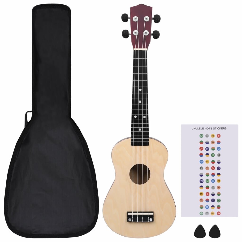 vidaXL Sopraano ukulelesarja laukulla lapsille vaalea puu 23" hinta ja tiedot | Kitarat | hobbyhall.fi