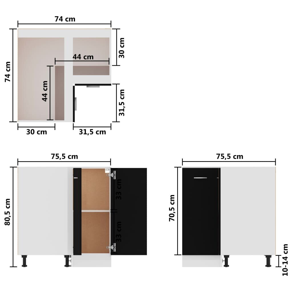 vidaXL Alakulmakaappi musta 75,5x75,5x80,5 cm lastulevy hinta ja tiedot | Keittiön kaapit | hobbyhall.fi