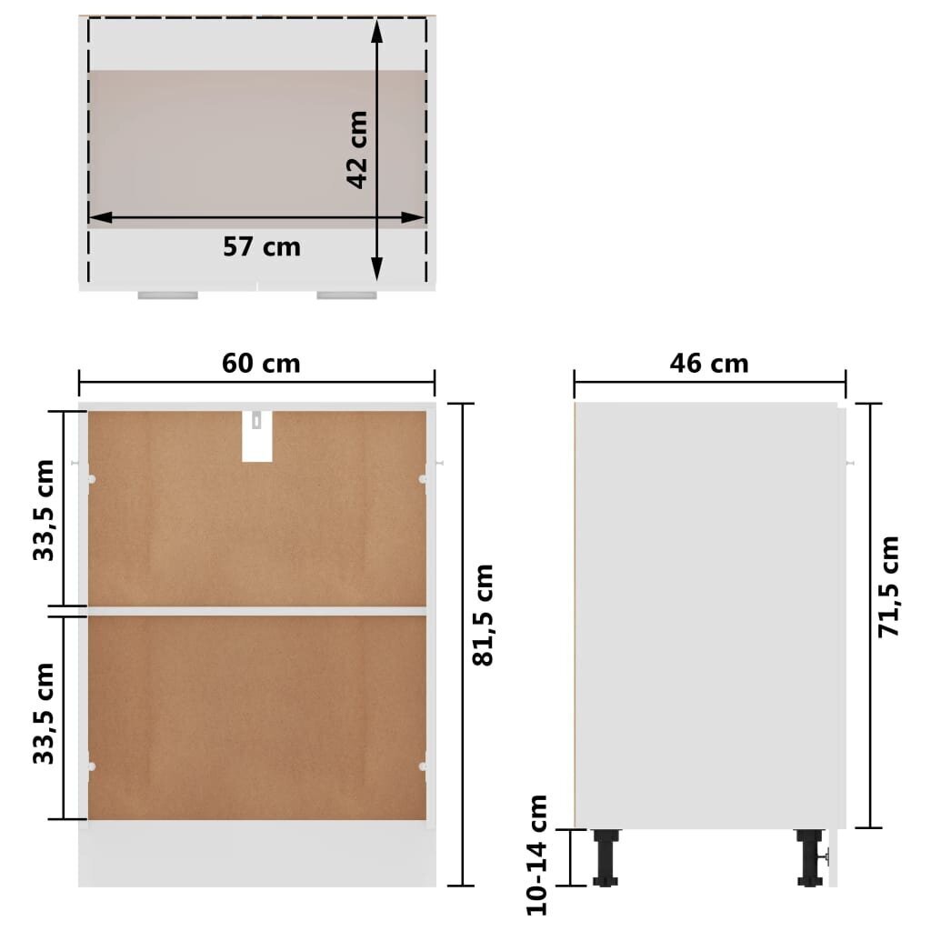 vidaXL Alakaappi korkeakiilto valkoinen 60x46x81,5 cm lastulevy hinta ja tiedot | Keittiön kaapit | hobbyhall.fi