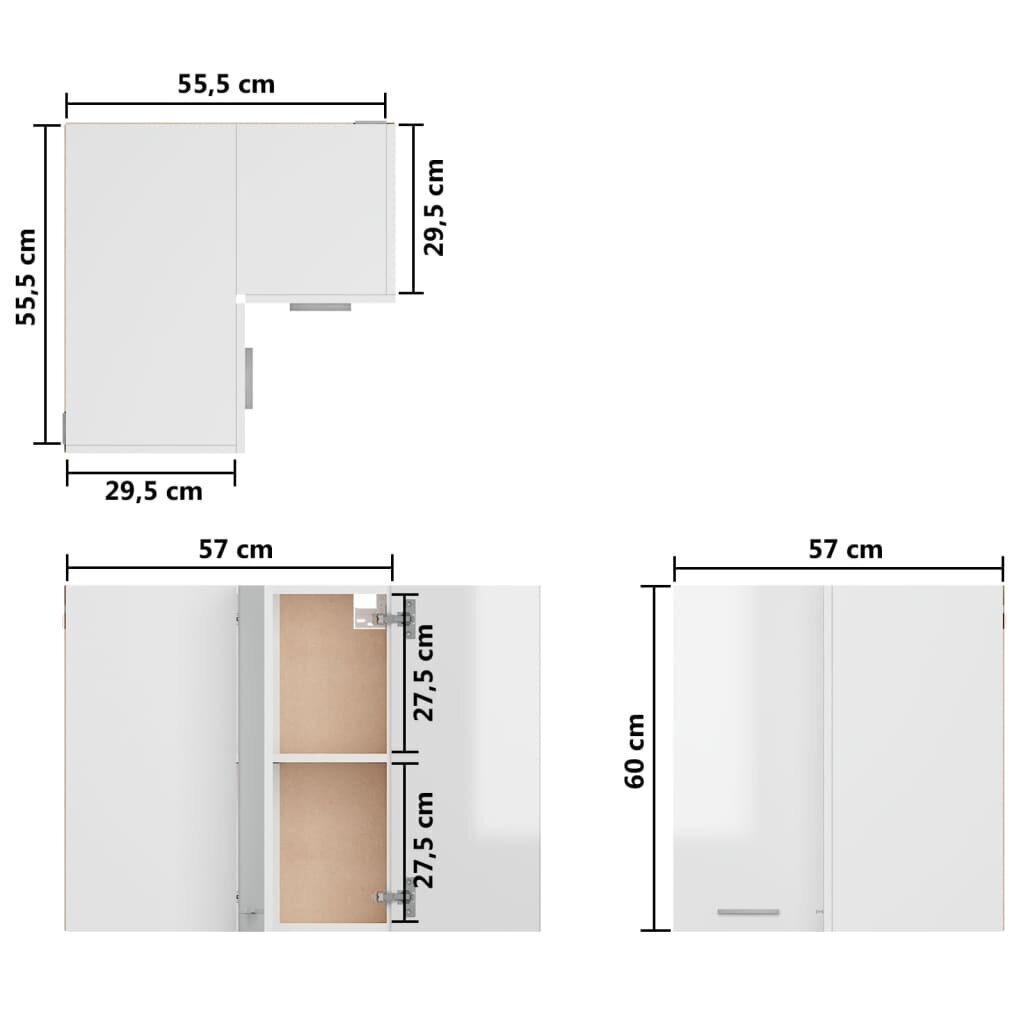 vidaXL Seinäkulmakaappi korkeakiilto valkoinen 57x57x60 cm lastulevy hinta ja tiedot | Keittiön kaapit | hobbyhall.fi