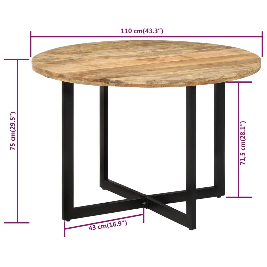 vidaXL Ruokapöytä 110x75 cm täysi mangopuu hinta ja tiedot | Ruokapöydät | hobbyhall.fi