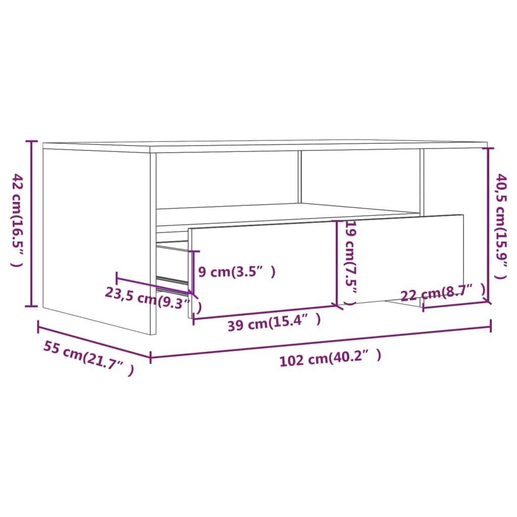 vidaXL Sohvapöytä valkoinen 102x55x45 cm tekninen puu hinta ja tiedot | Sohvapöydät | hobbyhall.fi