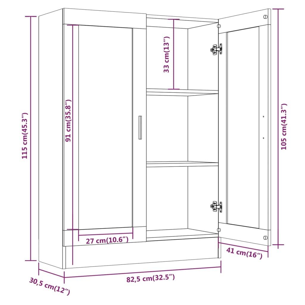 vidaXL Vitriinikaappi harmaa Sonoma 82,5x30,5x115 cm tekninen puu hinta ja tiedot | Hyllyt | hobbyhall.fi