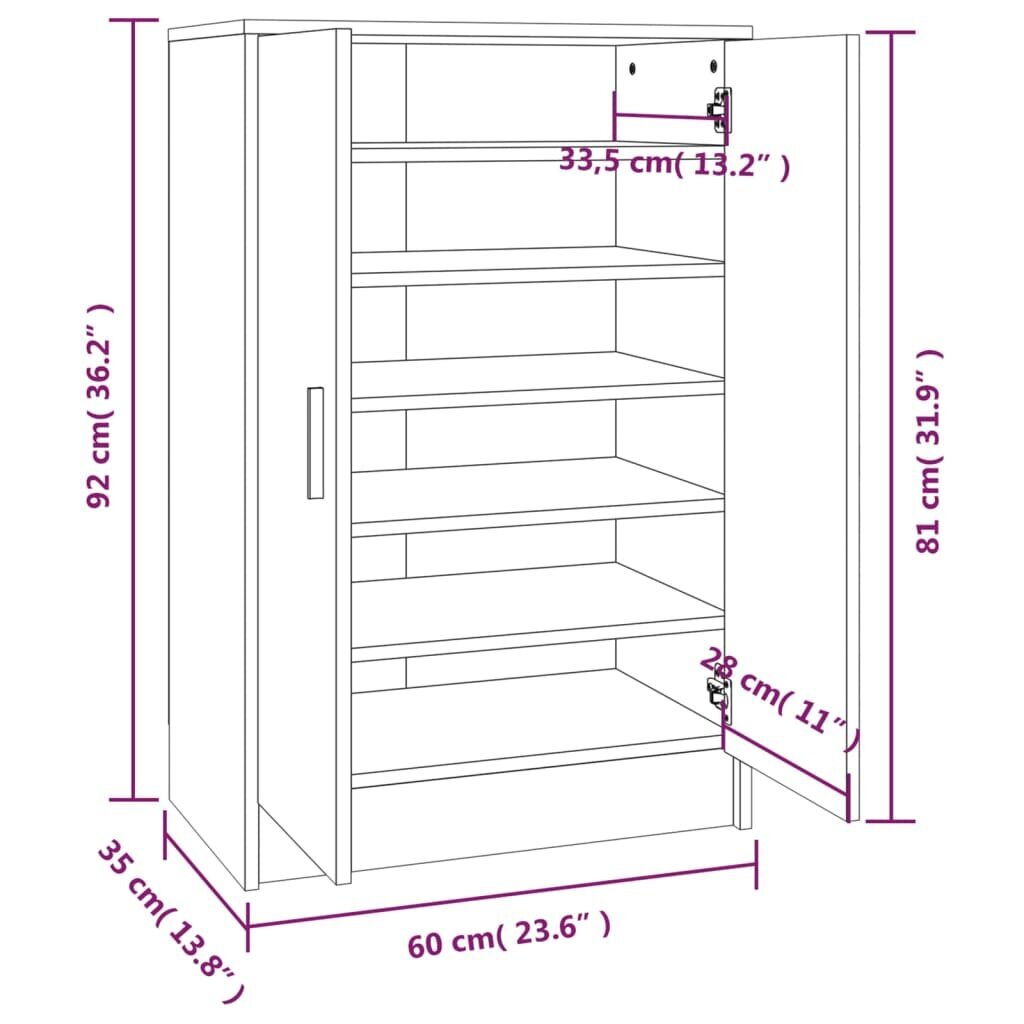 vidaXL Kenkäteline savutammi 60x35x92 cm tekninen puu hinta ja tiedot | Kenkäkaapit ja -hyllyt | hobbyhall.fi