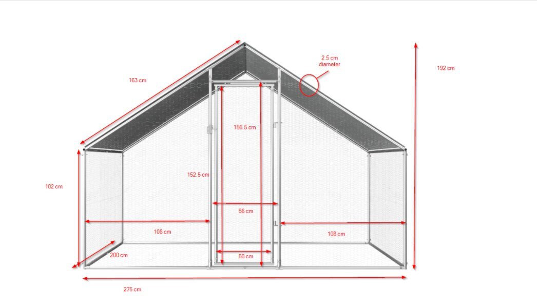 vidaXL Ulkotilan kanahäkki galvanoitu teräs 2,75x6x1,92 m hinta ja tiedot | Lintulaudat ja lintuhäkit | hobbyhall.fi