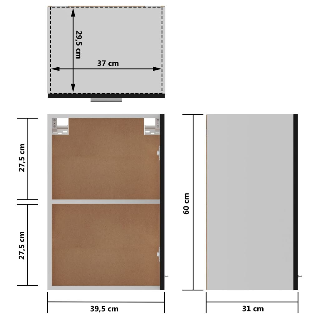 vidaXL Seinäkaappi musta 39,5x31x60 cm lastulevy hinta ja tiedot | Keittiön kaapit | hobbyhall.fi