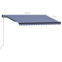 vidaXL Automaattinen sisäänkelattava markiisi 450x300 cm sininen/valk. hinta ja tiedot | Aurinkovarjot ja markiisit | hobbyhall.fi