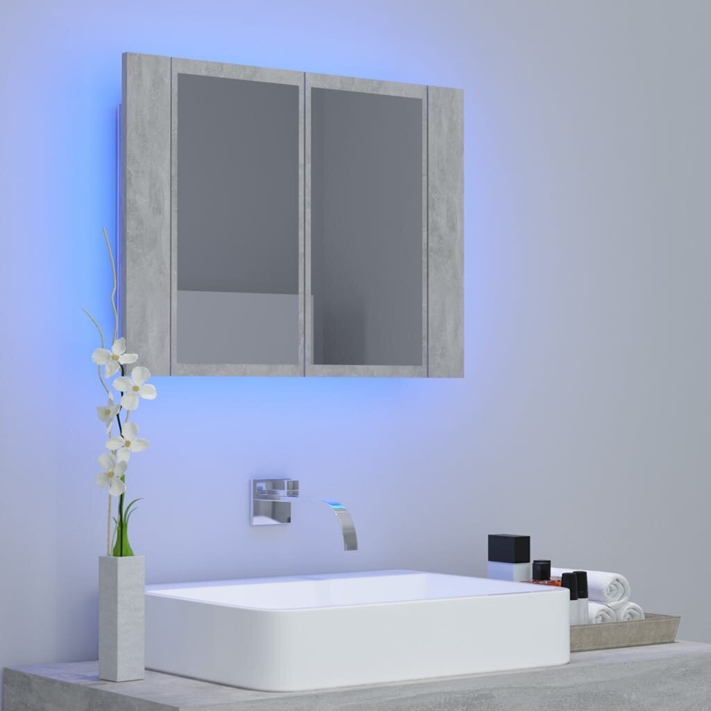 vidaXL Kylpyhuoneen LED peilikaappi betoninharmaa 60x12x45 cm akryyli hinta ja tiedot | Kylpyhuonekaapit | hobbyhall.fi
