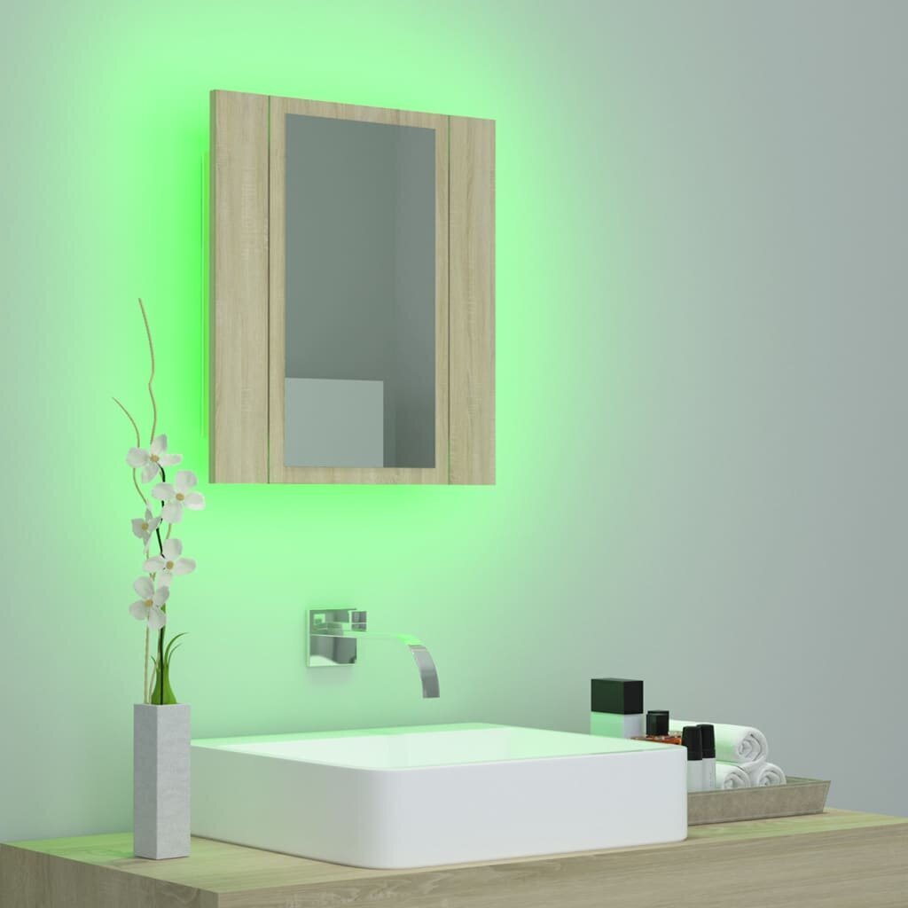 vidaXL Kylpyhuoneen LED peilikaappi Sonoma tammi 40x12x45 cm akryyli hinta ja tiedot | Kylpyhuonekaapit | hobbyhall.fi