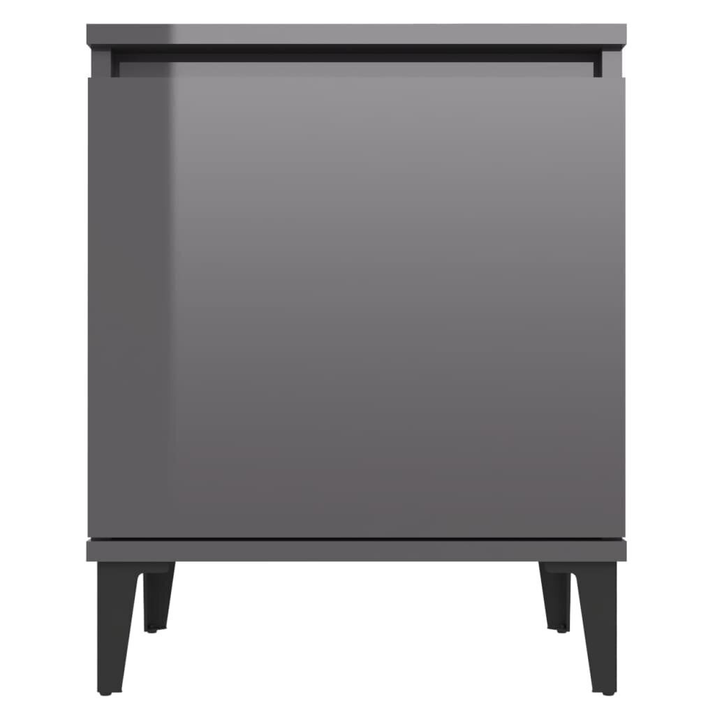 vidaXL Yöpöytä metallijaloilla korkeakiilto harmaa 40x30x50 cm hinta ja tiedot | Yöpöydät | hobbyhall.fi