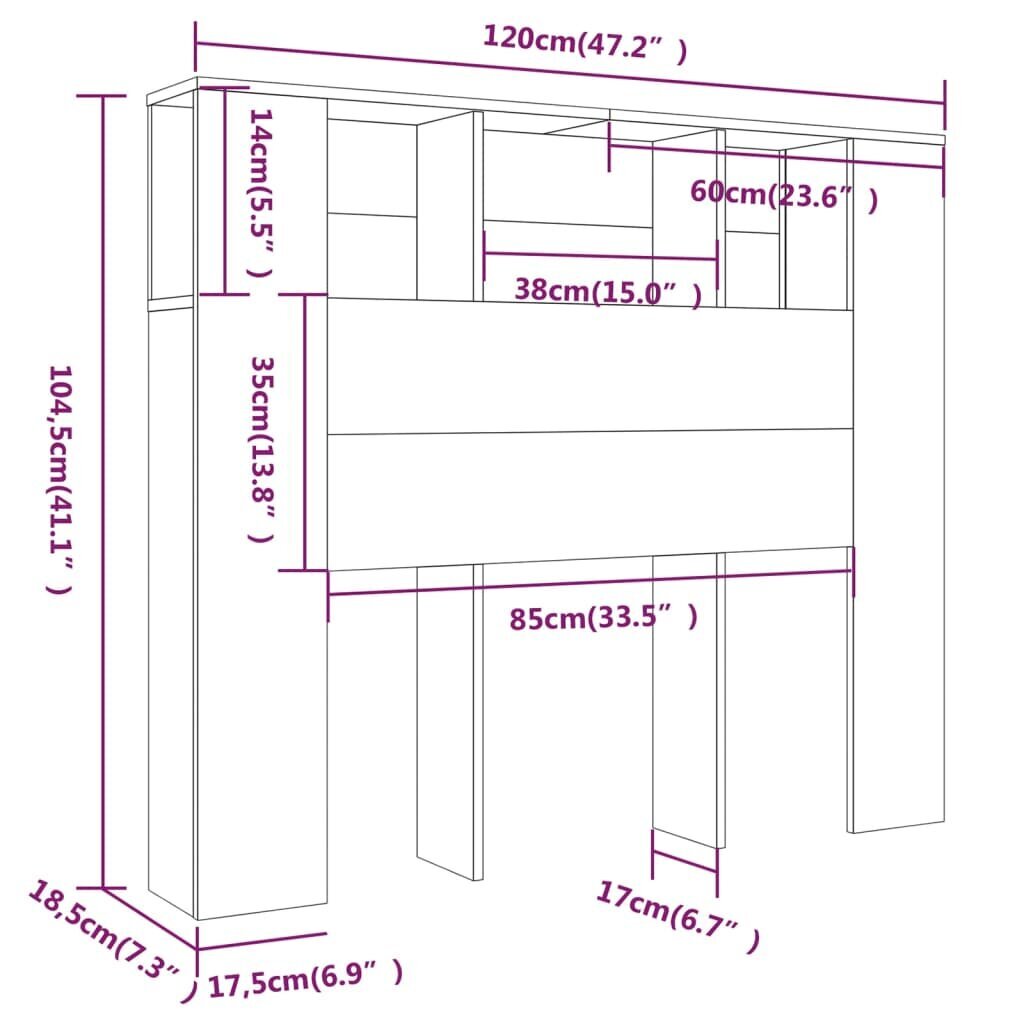 vidaXL Sängynpääty säilytystilalla korkeakiilto valk 120x18,5x102,5 cm hinta ja tiedot | Sängyt | hobbyhall.fi