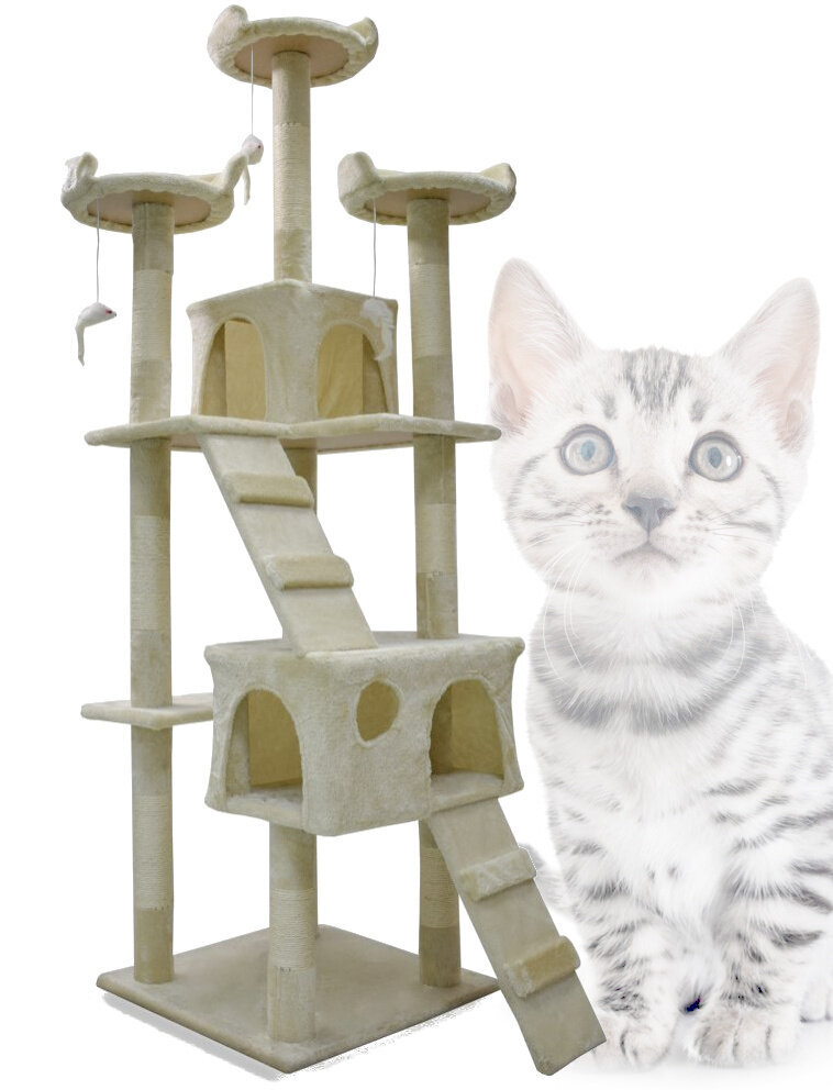 Kissan kiipeilypuu, 170 cm , vaaleanruskea hinta ja tiedot | Raapimispuut ja kiipeilypuut | hobbyhall.fi