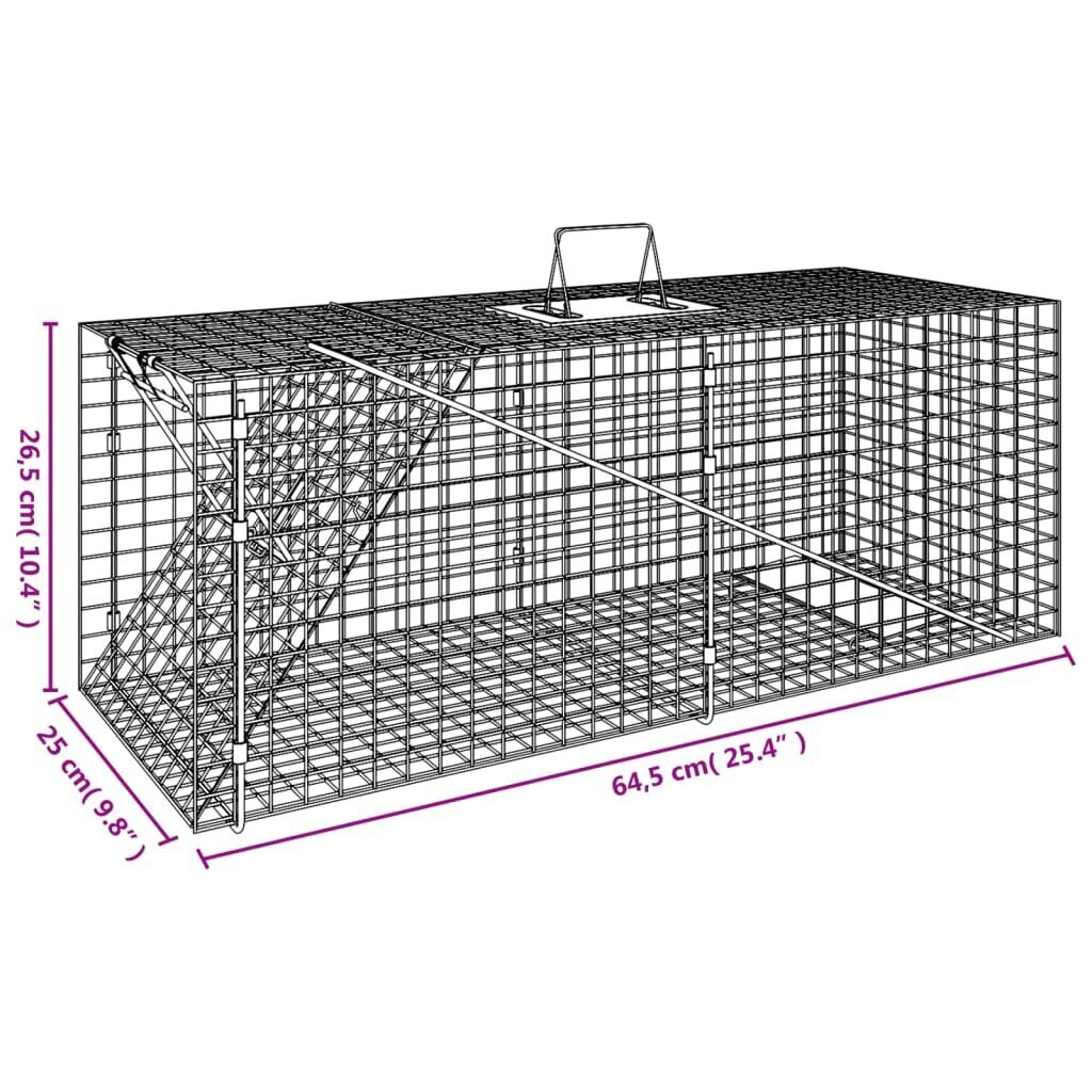 vidaXL Eläinloukku 64,5x25x26,5 cm galvanoitu rauta hinta ja tiedot | Metsästystarvikkeet | hobbyhall.fi