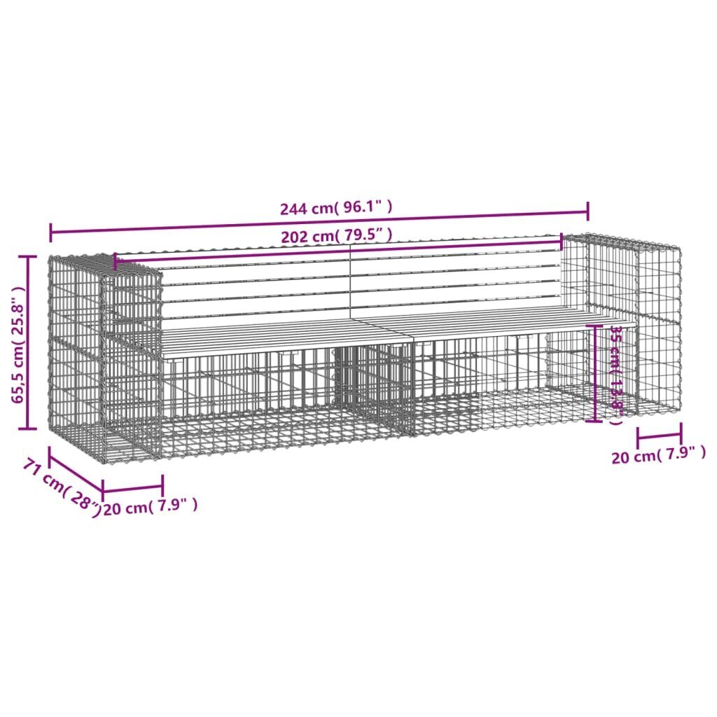 vidaXL Puutarhapenkki kivikori tyyli 244x71x65,5 cm täysi douglaskuusi hinta ja tiedot | Puutarhapenkit | hobbyhall.fi