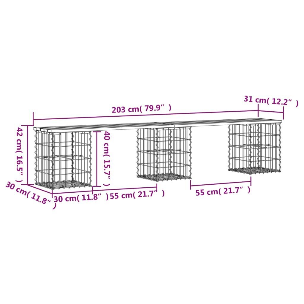 vidaXL Puutarhapenkki kivikori tyyli 203x31x42 cm täysi mänty hinta ja tiedot | Puutarhapenkit | hobbyhall.fi