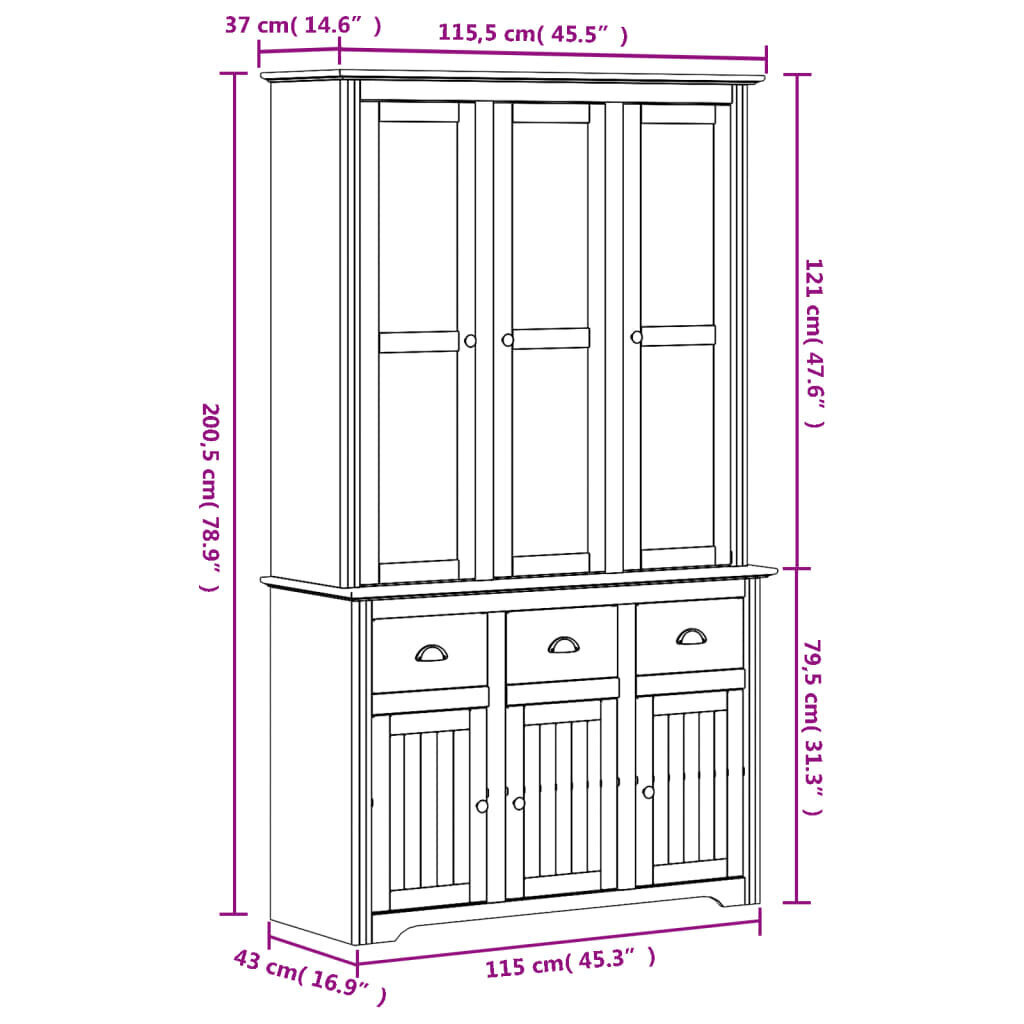 vidaXL Kaappi BODO valkoinen ja ruskea 115,5x43x200,5 cm täysi mänty hinta ja tiedot | Olohuoneen kaapit ja lipastot | hobbyhall.fi