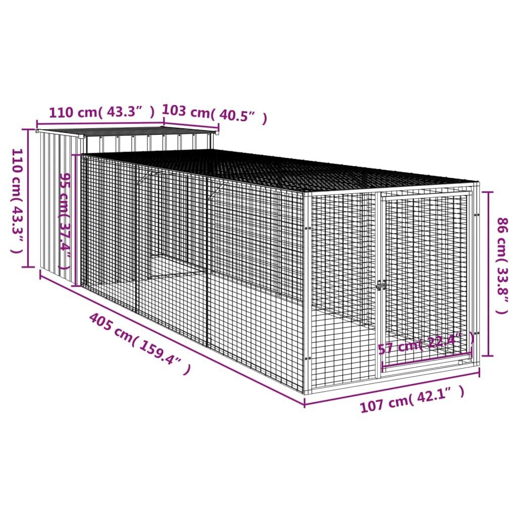 vidaXL Kanakoppi/ulkotila v.harmaa 110x609x110 cm galvanoitu teräs hinta ja tiedot | Kuljetushäkit ja kuljetuslaatikot | hobbyhall.fi