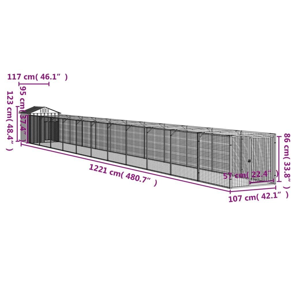 vidaXL Koirankoppi katolla antras. 117x1221x123 cm galvanoitu teräs hinta ja tiedot | Pedit ja pesät | hobbyhall.fi