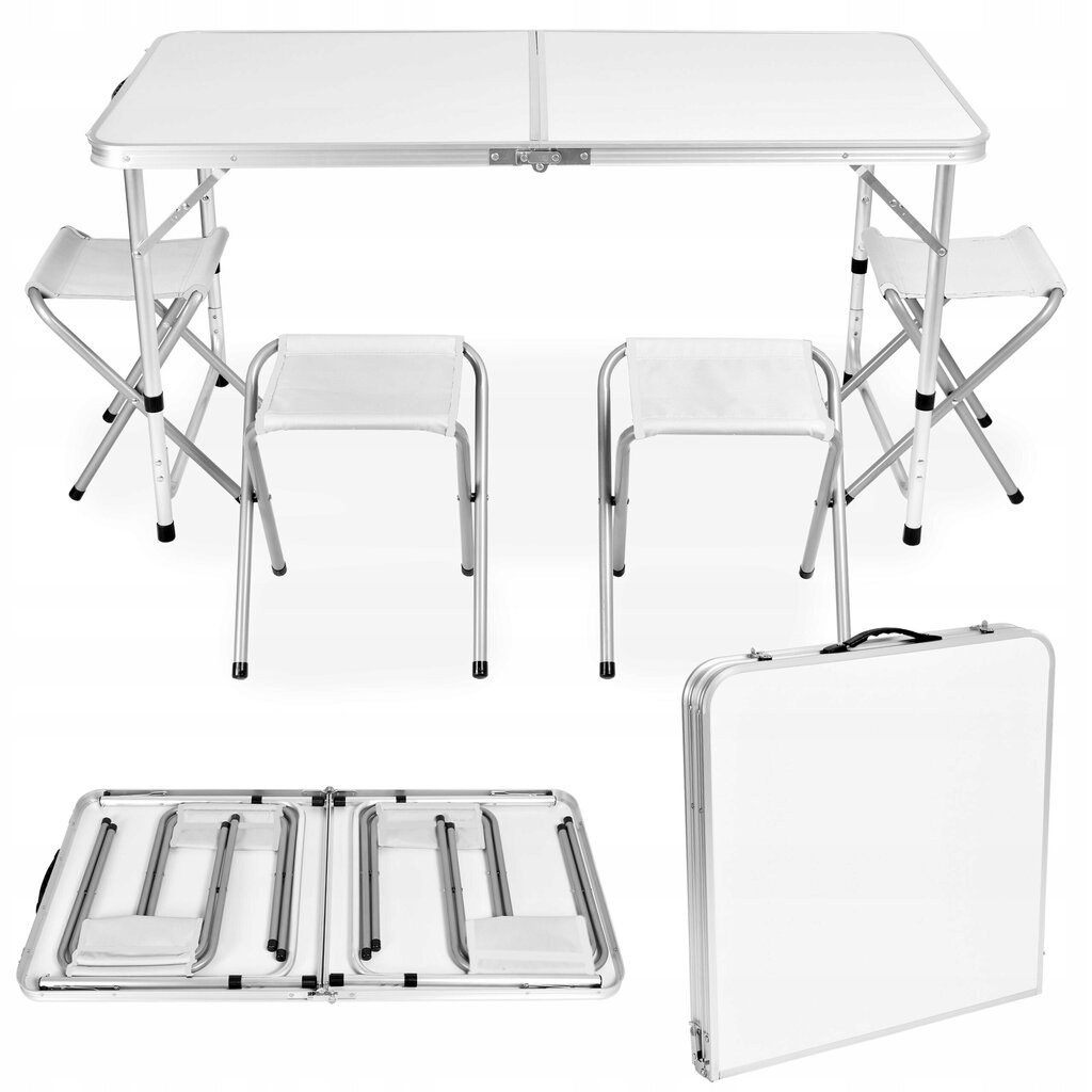 Pöytä ja 4 tuolia, valkoinen hinta ja tiedot | Retkeilyvarusteet | hobbyhall.fi