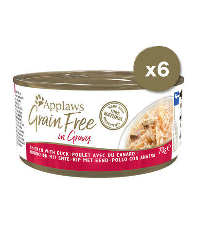 Applaws Grain Free aikuisille kissoille, kanaa ja ankkaa kastikkeessa, 6x70 g hinta ja tiedot | Kissanruoka | hobbyhall.fi