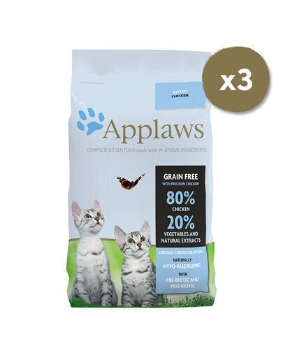 Applaws kissoille, kanaa, 3x2 kg hinta ja tiedot | Kissan kuivaruoka | hobbyhall.fi