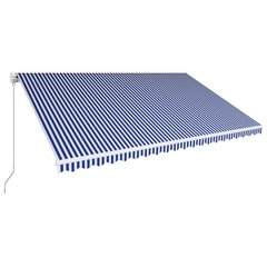 vidaXL Sisäänkelattava markiisi 500x300 cm sininen ja valkoinen hinta ja tiedot | Aurinkovarjot ja markiisit | hobbyhall.fi