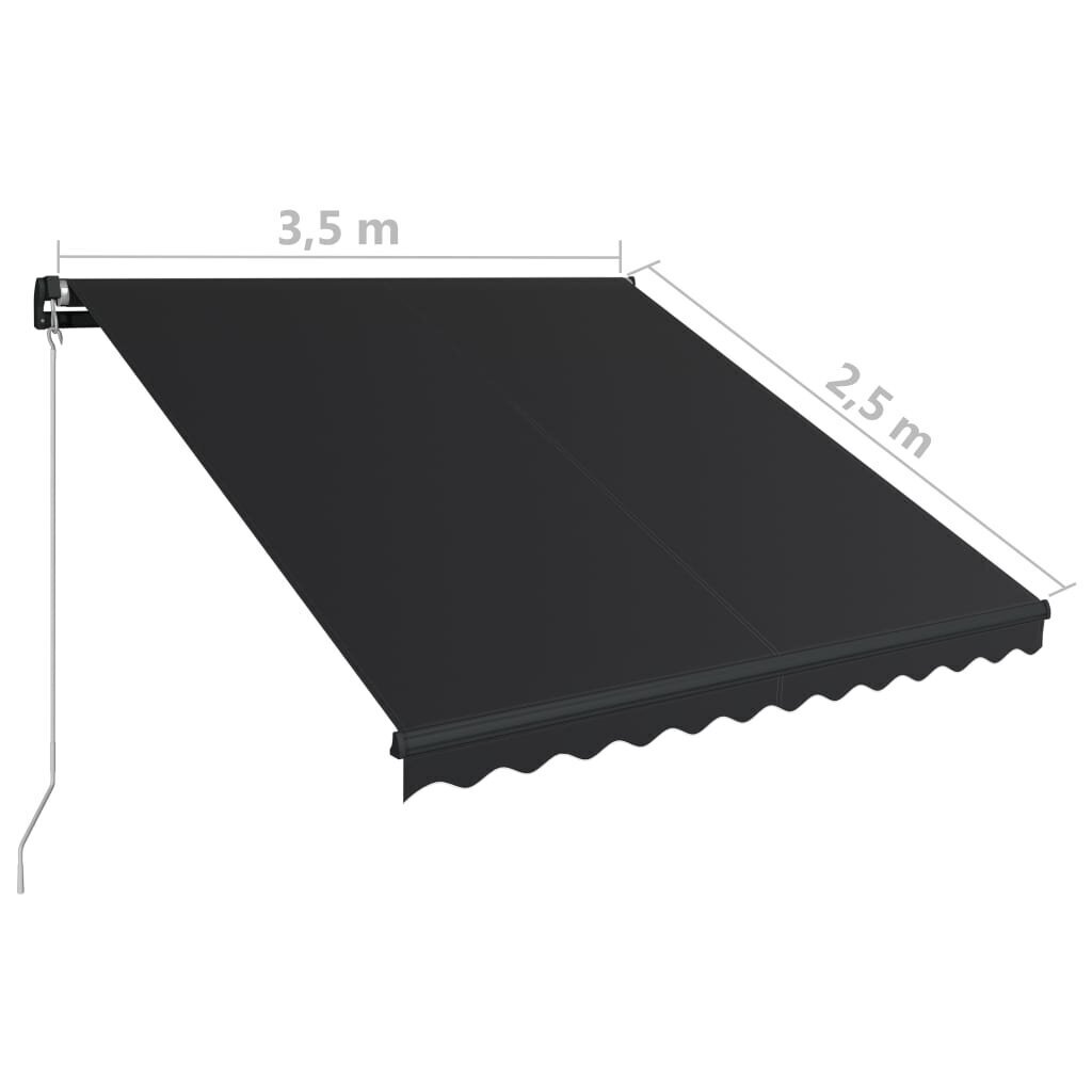 vidaXL Manuaalisesti sisäänkelattava markiisi 350x250 cm antrasiitti hinta ja tiedot | Aurinkovarjot ja markiisit | hobbyhall.fi