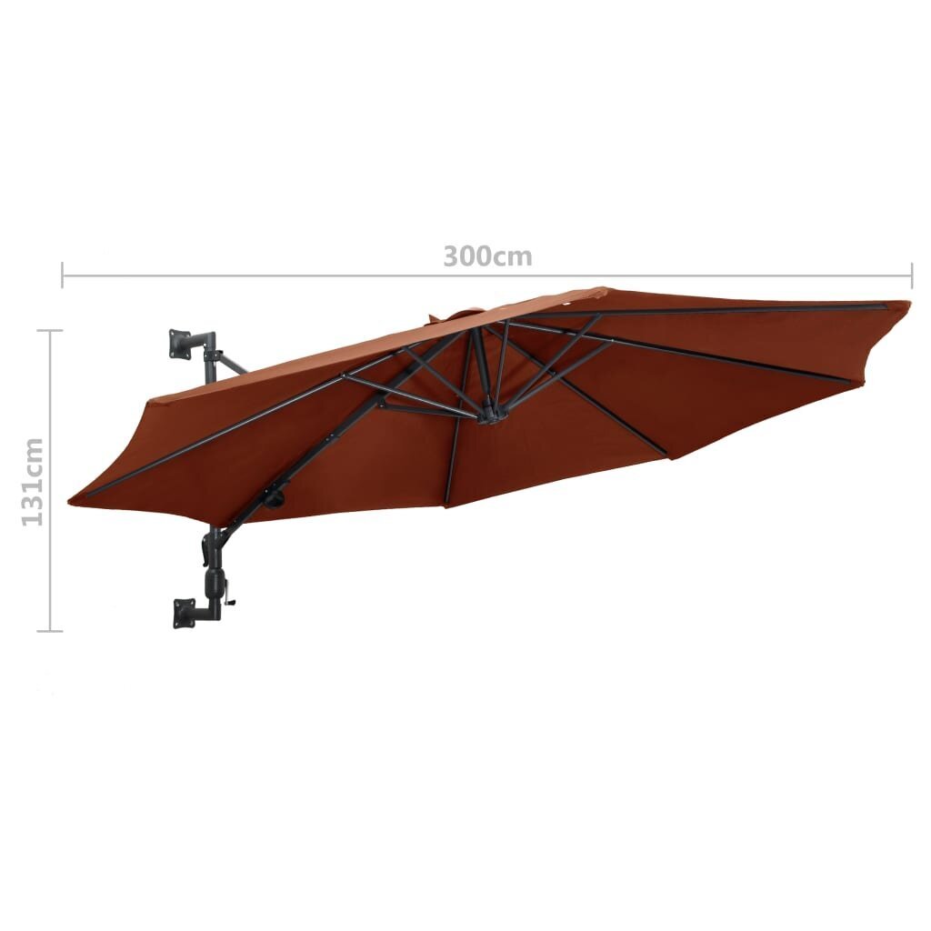 vidaXL Seinäkiinnitteinen aurinkovarjo metallitolppa 300 cm terrakotta hinta ja tiedot | Aurinkovarjot ja markiisit | hobbyhall.fi