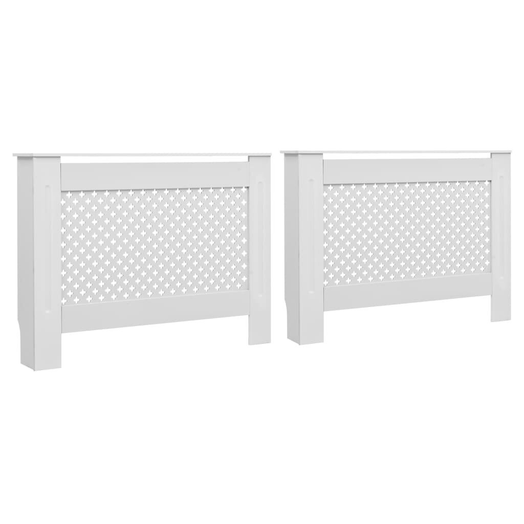 vidaXL Lämpöpatterin suojat 2 kpl valkoinen 112x19x81,5 cm MDF hinta ja tiedot | Takka- ja uunitarvikkeet | hobbyhall.fi