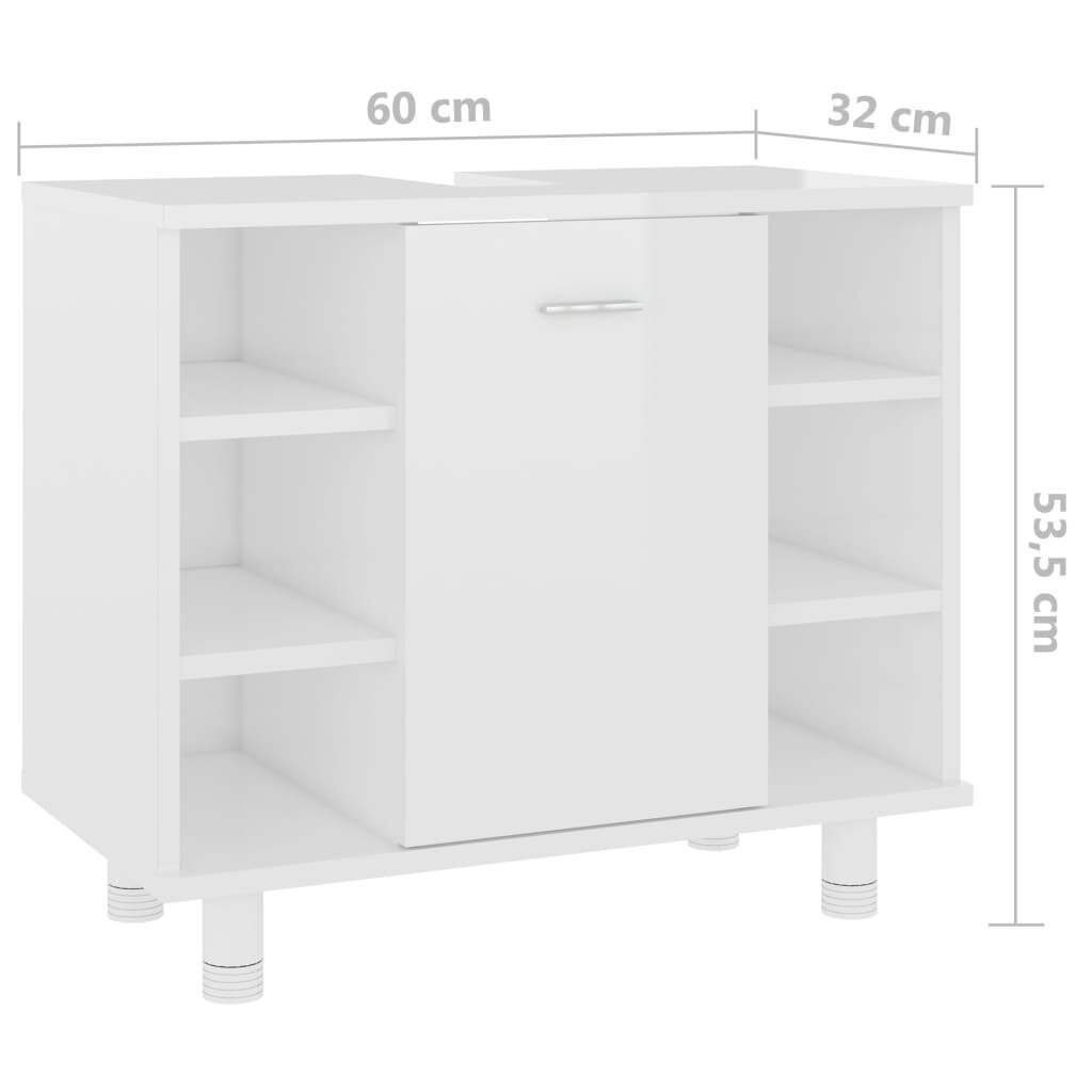 vidaXL Kylpyhuonekaappi korkeakiilto valkoinen 60x32x53,5 cm lastulevy hinta ja tiedot | Kylpyhuonekaapit | hobbyhall.fi