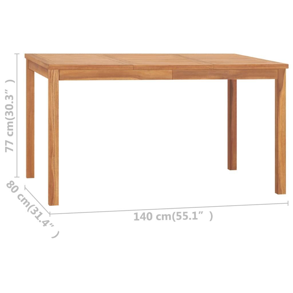vidaXL Puutarhan ruokapöytä 140x80x77 cm täysi tiikki hinta ja tiedot | Puutarhapöydät | hobbyhall.fi