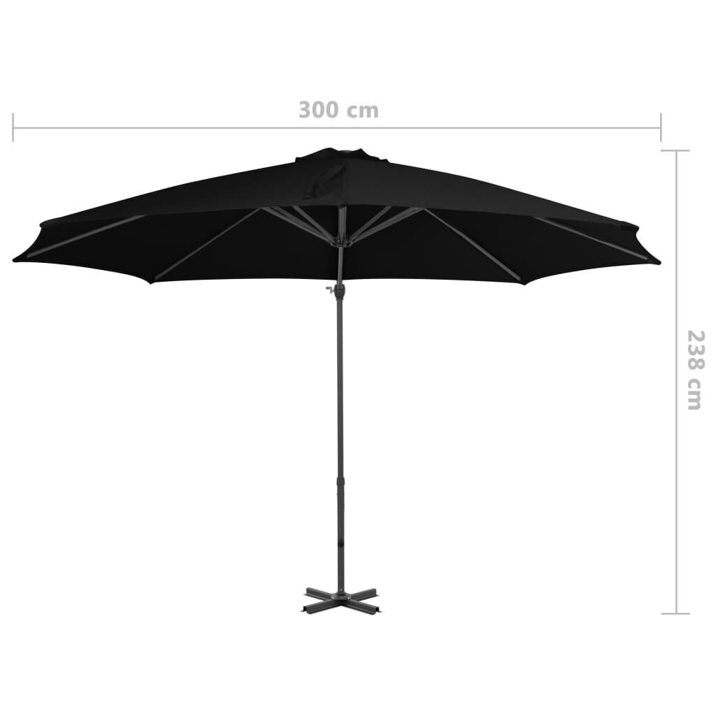 vidaXL Riippuva aurinkovarjo alumiinipylväällä musta 300 cm hinta ja tiedot | Aurinkovarjot ja markiisit | hobbyhall.fi