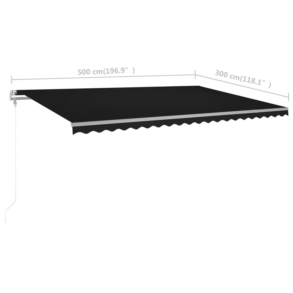 vidaXL Manuaalisesti kelattava markiisi tolpilla 5x3 m antrasiitti hinta ja tiedot | Aurinkovarjot ja markiisit | hobbyhall.fi