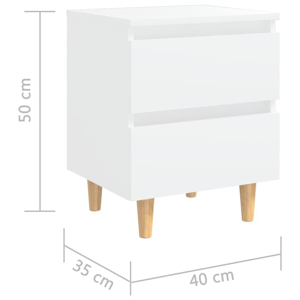 vidaXL Yöpöydät täysmäntyiset jalat 2 kpl valkoinen 40x35x50 cm hinta ja tiedot | Yöpöydät | hobbyhall.fi