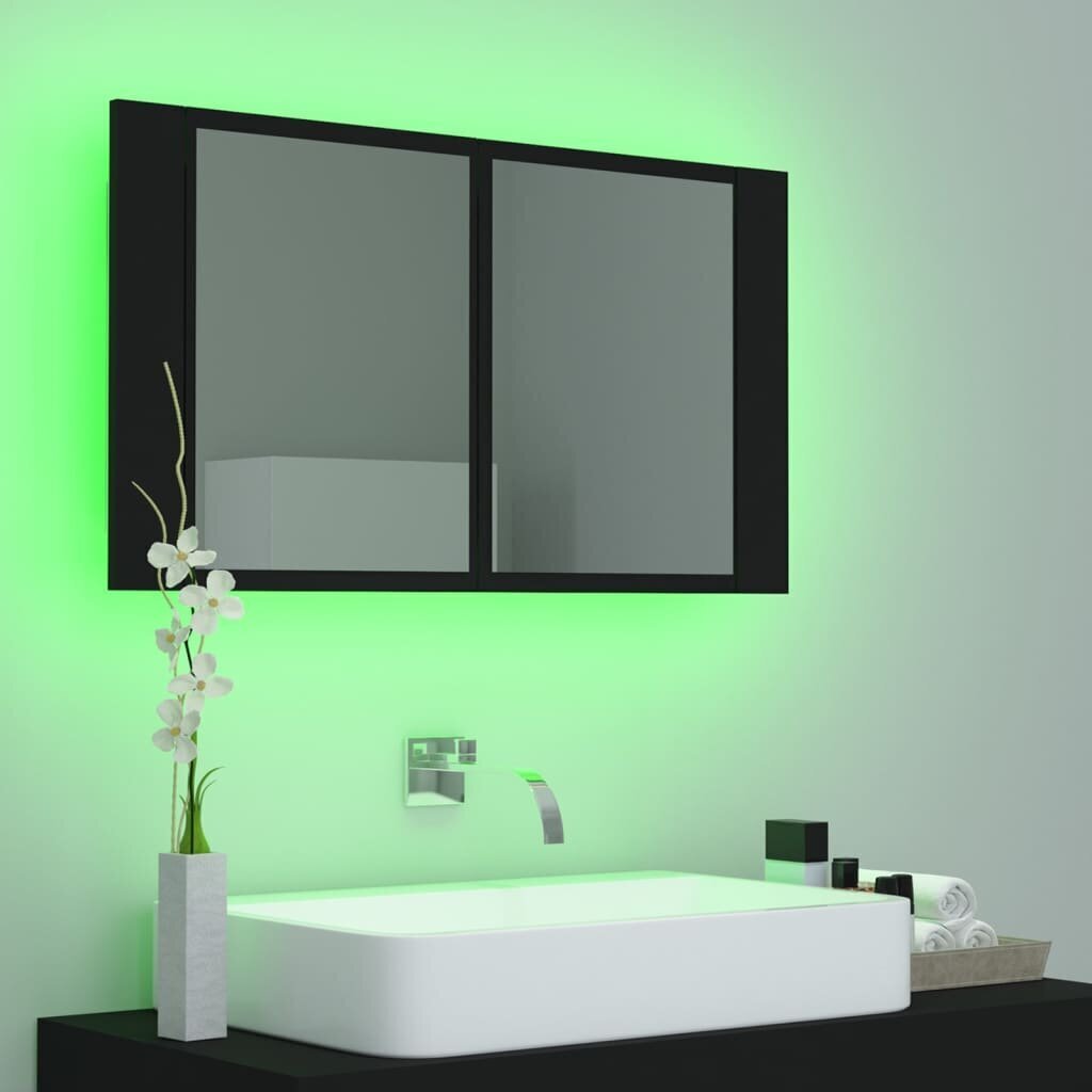 vidaXL Kylpyhuoneen LED peilikaappi musta 80x12x45 cm akryyli hinta ja tiedot | Kylpyhuonekaapit | hobbyhall.fi