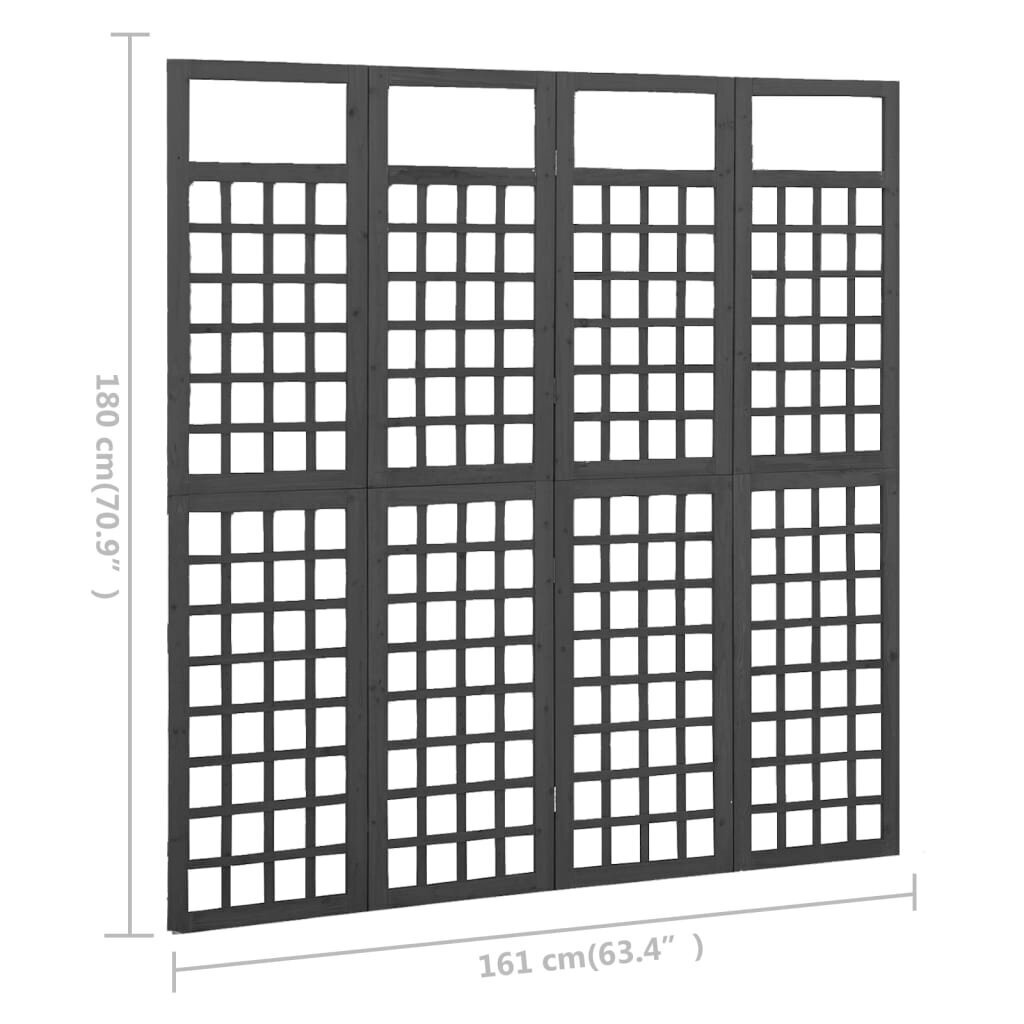 vidaXL Tilanjakaja/säleikkö 4 paneelia täysi kuusi musta 161x180 cm hinta ja tiedot | Sermit ja tilanjakajat | hobbyhall.fi