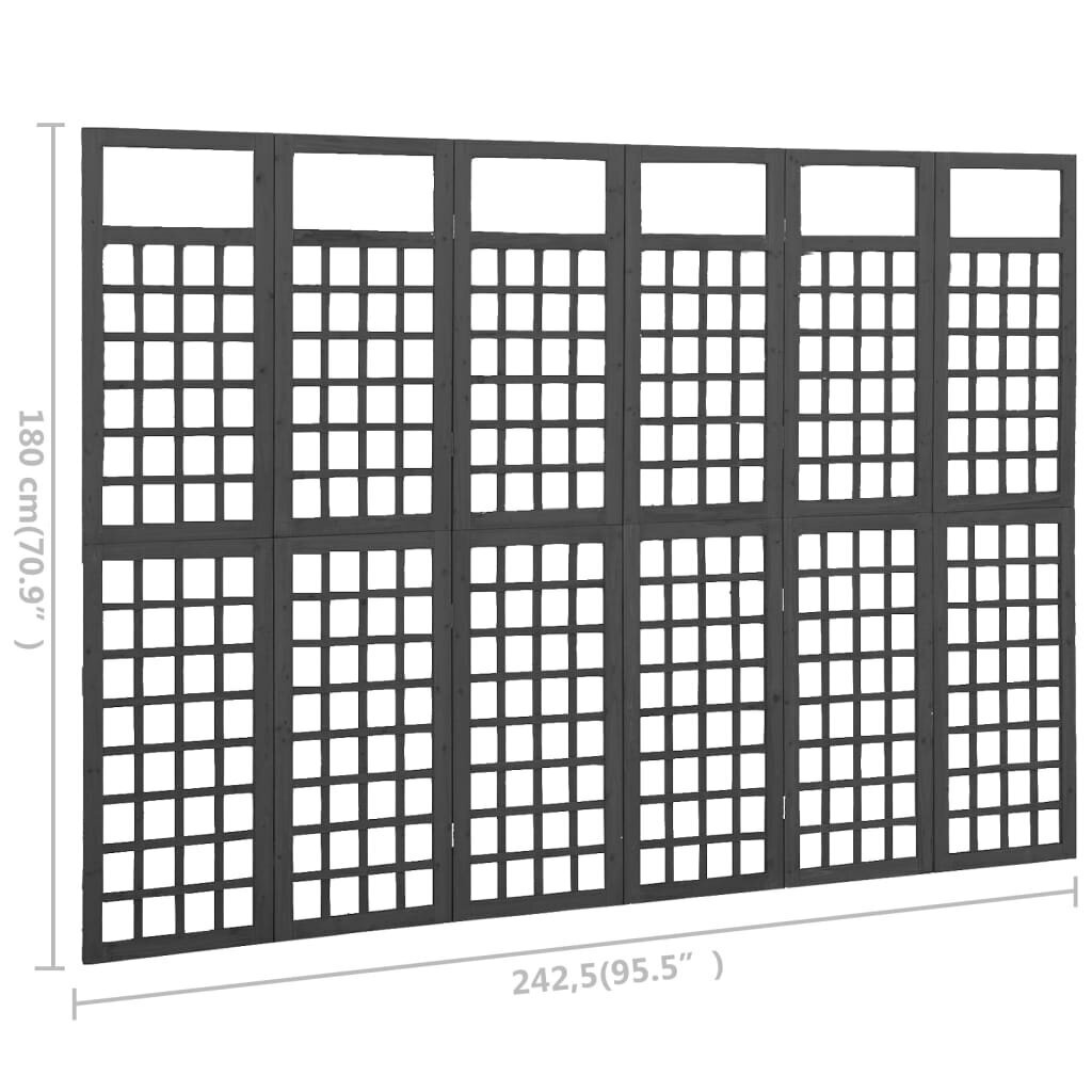 vidaXL Tilanjakaja/säleikkö 6 paneelia täysi kuusi musta 242,5x180 cm hinta ja tiedot | Sermit ja tilanjakajat | hobbyhall.fi