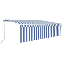 vidaXL Manuaalisesti kelattava markiisi verhoilla 5x3 m sinivalkoinen hinta ja tiedot | Aurinkovarjot ja markiisit | hobbyhall.fi